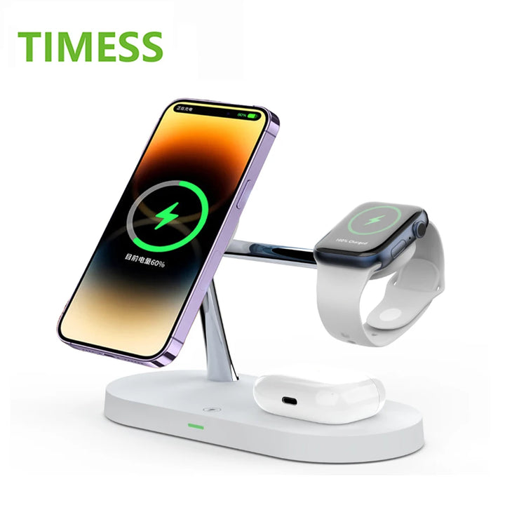 3-in-1 Wireless Fast Charging Magnetic Stand | Fast Charging Station for Apple Watch 9 8 7 6 5, AirPods 2 3 Pro | iPhone 12 13 14 15