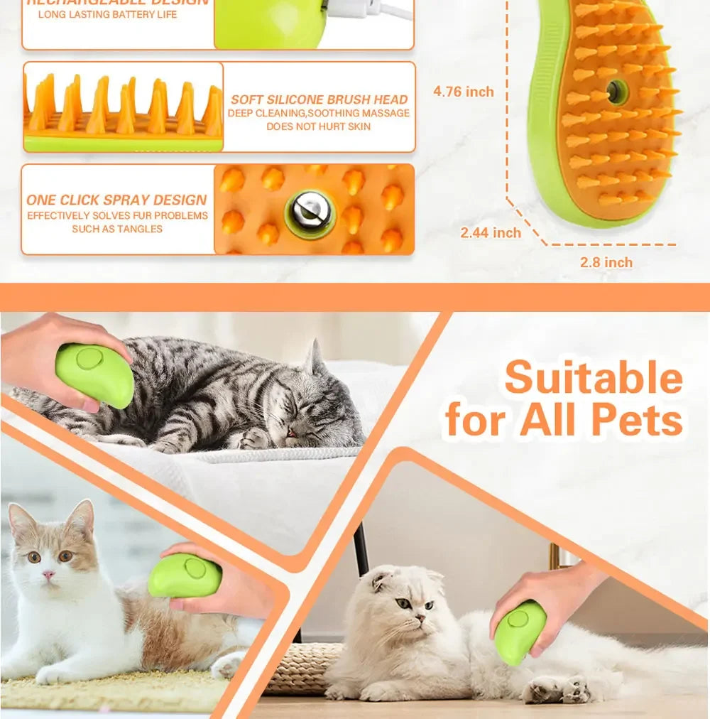 Rechargeable Steam Cat Grooming Brush Steamy To Remove Loose Hair 3 In 1 Electric Self Cleaning Spray Dog Brush Massage Pet Combs