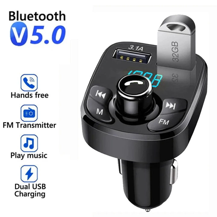 Car FM Radio Transmitter With Bluetooth Audio, Dual USB, MP3 Player, Fast Charging Car Accessories