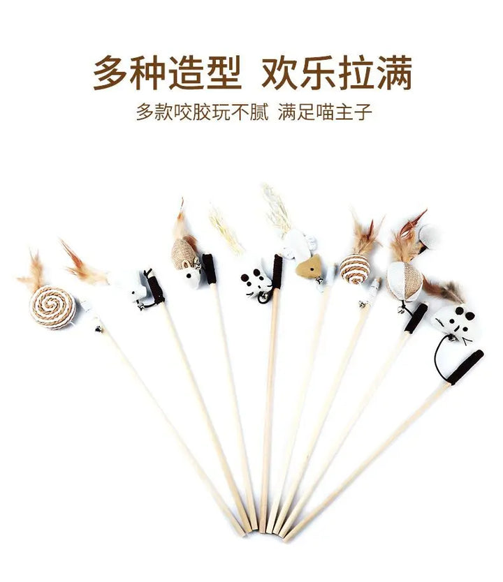 1PC Teaser Feather Toys Kitten Funny Colorful Rod Cat Wand Toys Wood Pet Cat Toys Interactive Stick Pet Cat Supplies