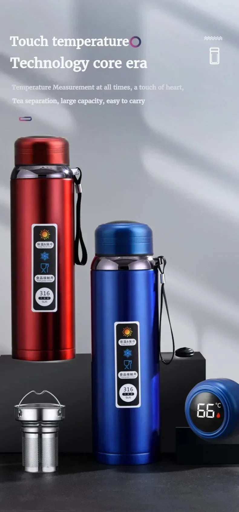 1.5L 316 Stainless Steel Water Bottle with Intelligent Temperature Display | Portable Thermos Cup, Tumbler,insulated Cup Vacuum Flask