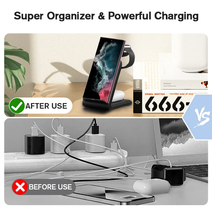 3 in 1 Travel Universal Wireless Fast Charging Station For Cell Phones| Suitable Only For Samsung Galaxy S23 Watch 6 pro/5/4/3 Active 1 2 Buds Pro Plus