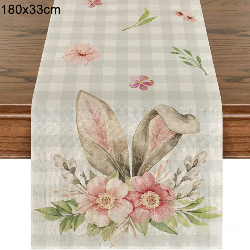 Linen bunny dining tablecloth for spring