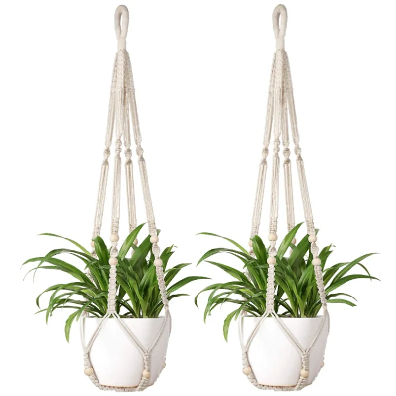 Gardening Plant Hanging Baskets Flower Pot Handmade Macrame Rope Bohemian Style Home Balcony Decoration