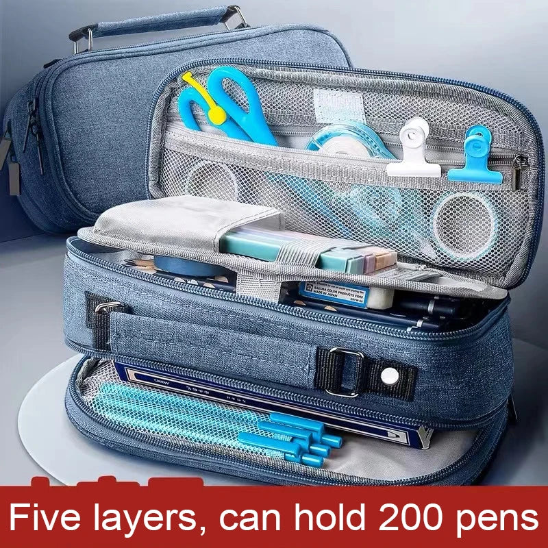 Pen Storage Bag Pencil Case | 4 Layer Large Capacity | High-Quality Study Supplies Simple Student Stationary Boxes