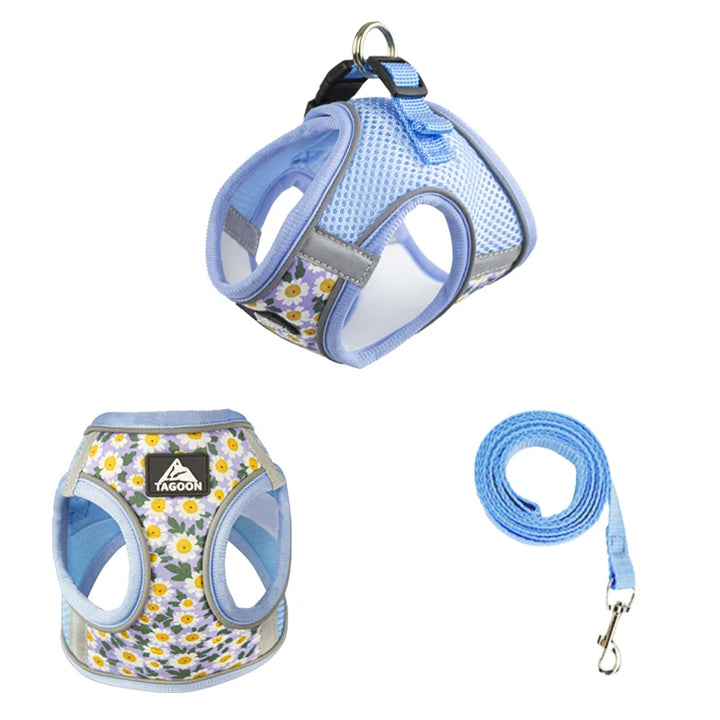 Floral Pet Harness and Leash Set for Small Dogs Reflective Puppy Harness Anti Escape Meash Cat Chest Strap Dog Walking Supplies