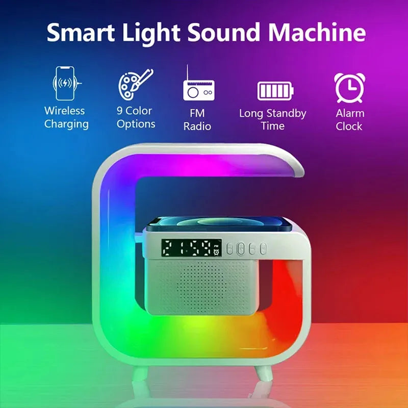 Multifunction Wireless Charger Stand | Bluetooth 5.0 Speaker | FM TF | RGB Night Light | Fast Charging Station for iPhone Samsung Multibrand