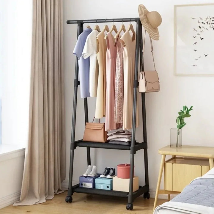 Movable Coat Rack, Triangle Pulley Multifunctional Clothes Racks For Household, Bedroom Hanger, Rolling Clothes Rack