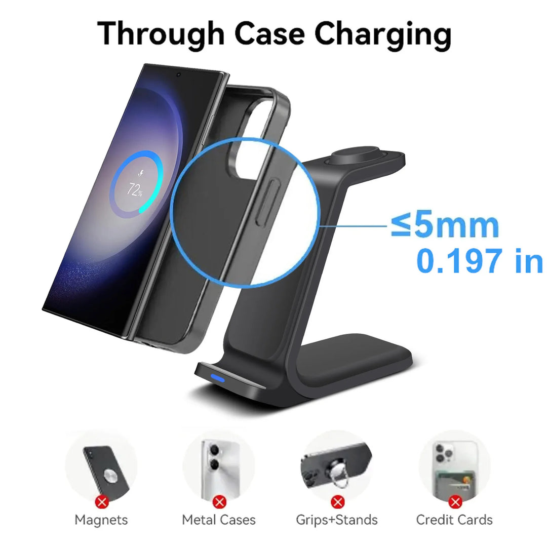 Wireless Charging Station for Samsung Charger 3 in 1 for Galaxy S23 Ultra/S22/S21/Note 20/10, Galaxy Watch 6/5/Pro/4, Buds 2 Pro | Multi Device Charging