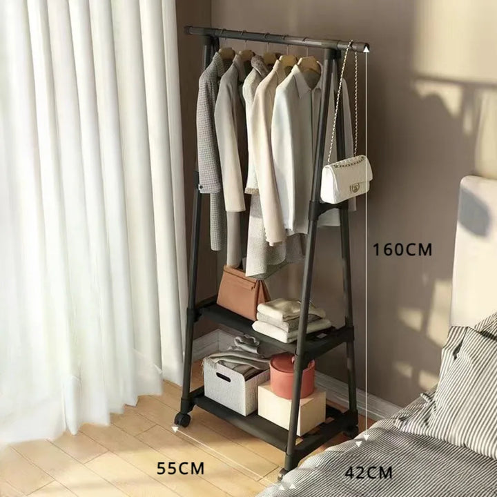 Movable Coat Rack, Triangle Pulley Multifunctional Clothes Racks For Household, Bedroom Hanger, Rolling Clothes Rack