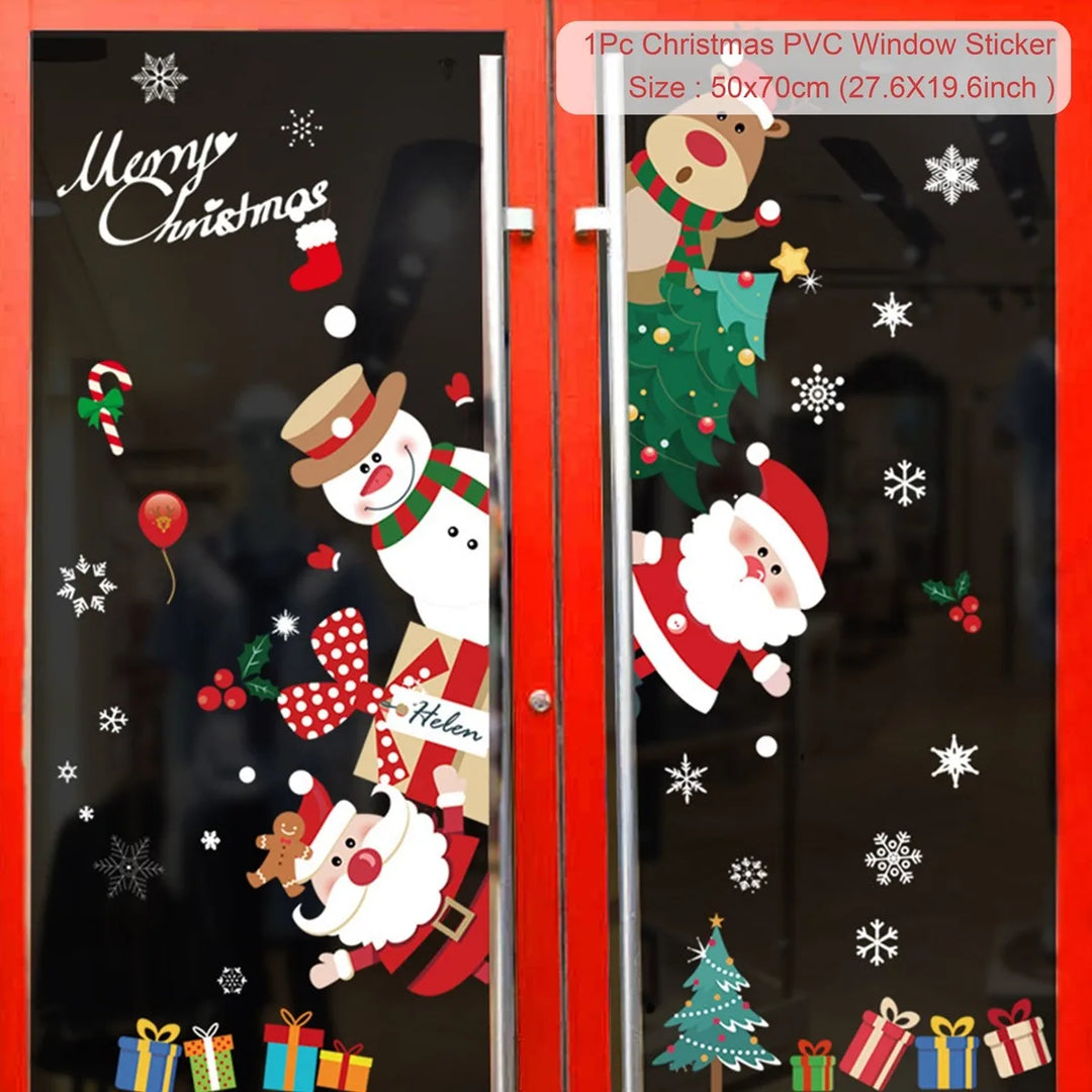 Christmas Window Sticker Merry Christmas Decorations For Home 2024 Cristmas Ornament Xmas Navidad Natal Gifts New Year 2024