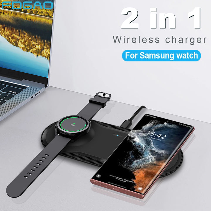 20W 2 in 1 Wireless Charger Pad For Phones, Samsung Galaxy Watch & Air Pods | Smart Fast Universal Charger for With Active Buds Dual Fast Charging Dock Station (No Adapter)