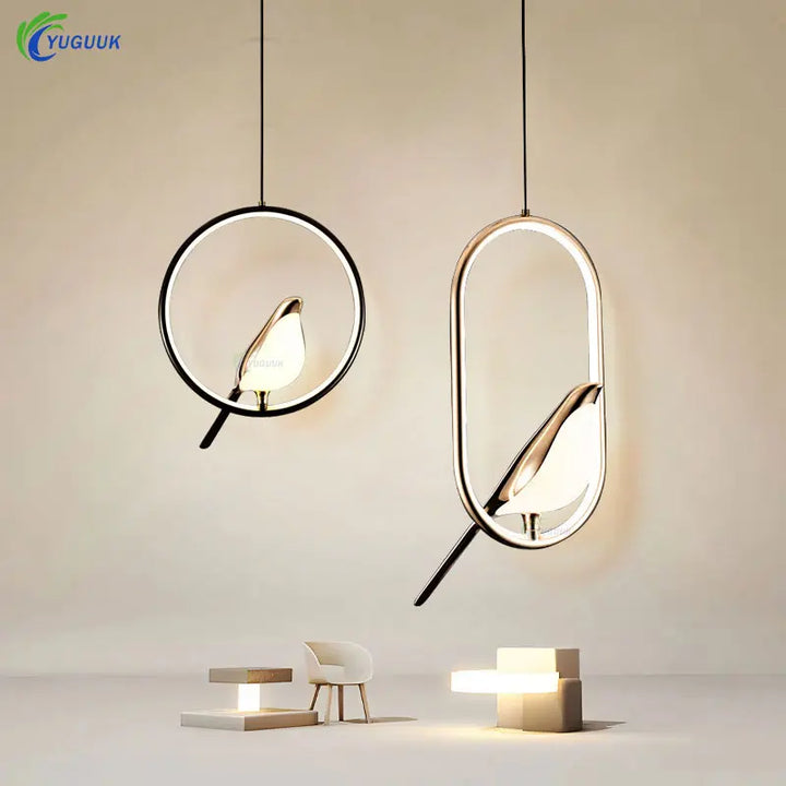 LED Magpie Pendant Light - Nordic Postmodern Hanging Lamp for Study and Bedroom