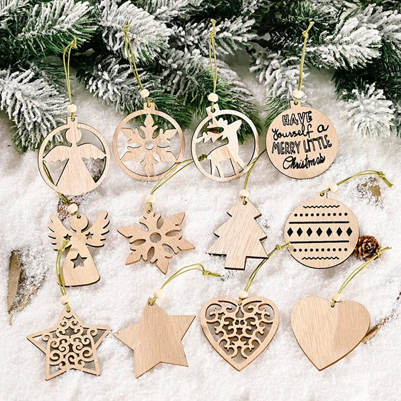 Set of 12 Christmas wooden pendants