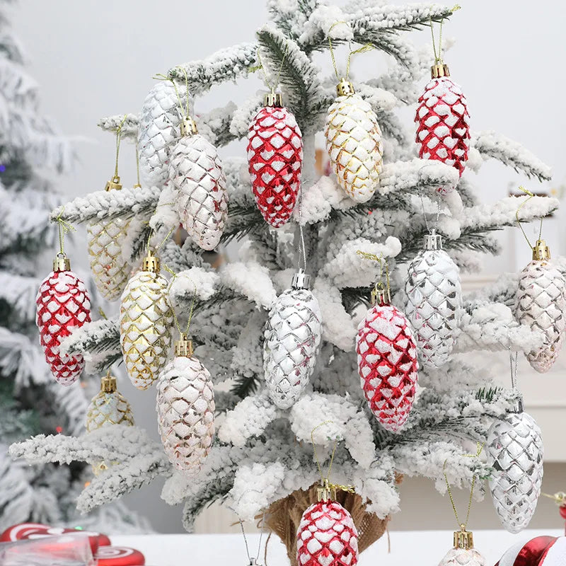 Set of 5 painted pine cone pendants