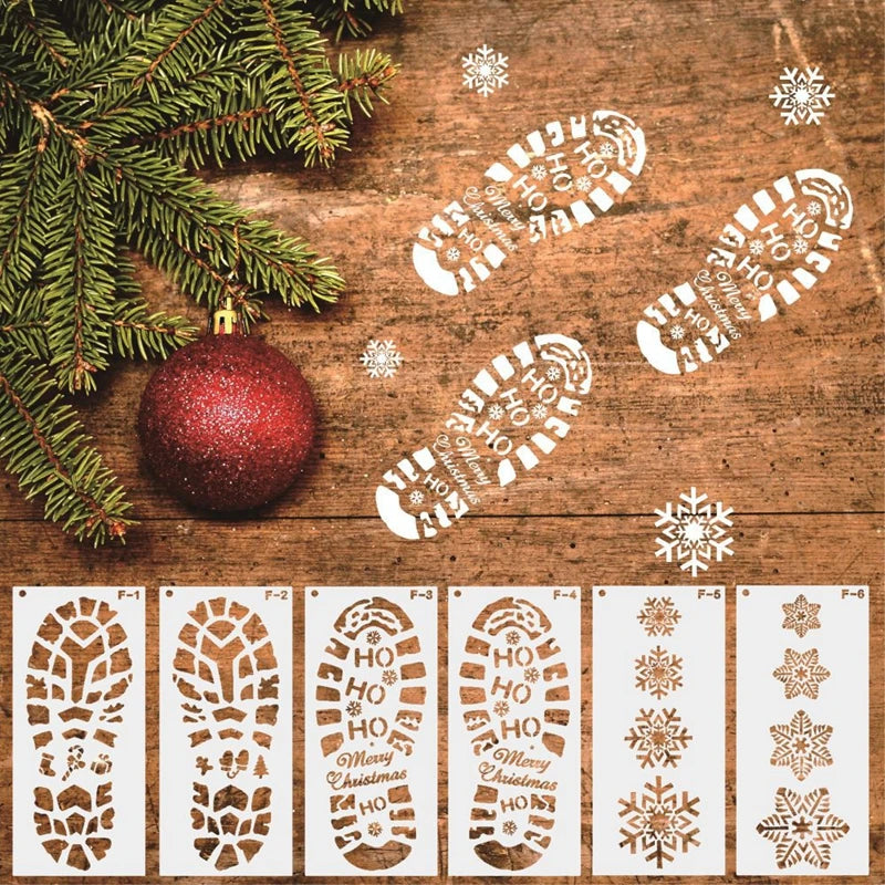 Set of 6 Christmas footprint stencils