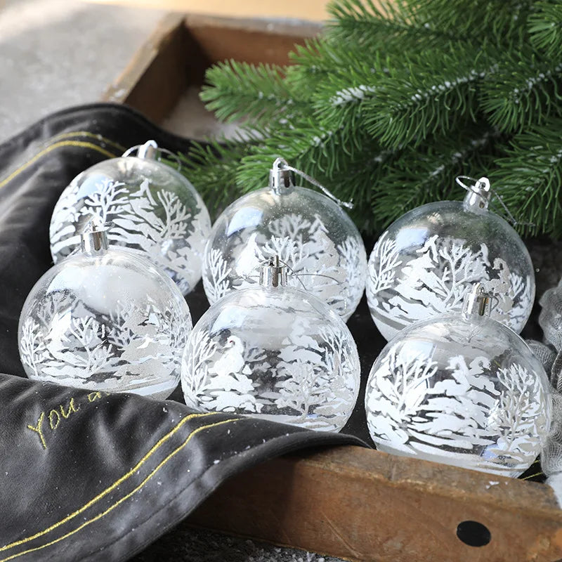 Set of 6 transparent Christmas snow balls