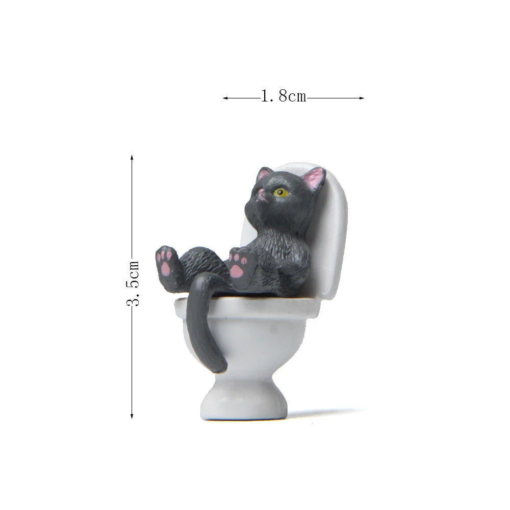 Cat on Toilet Resin Figure Dollhouse Decor Fairy Garden Miniature Ornament