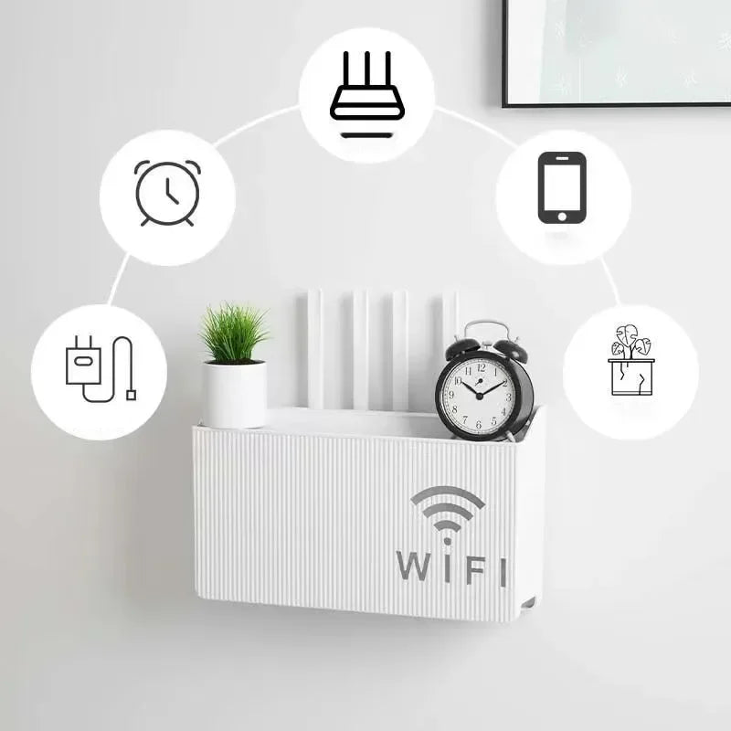 Wall Mounted Wireless Wi-Fi Router Shelf ABS Plastic Storage Box, Router Rack, Cable Power Bracket Organizer Home & Office