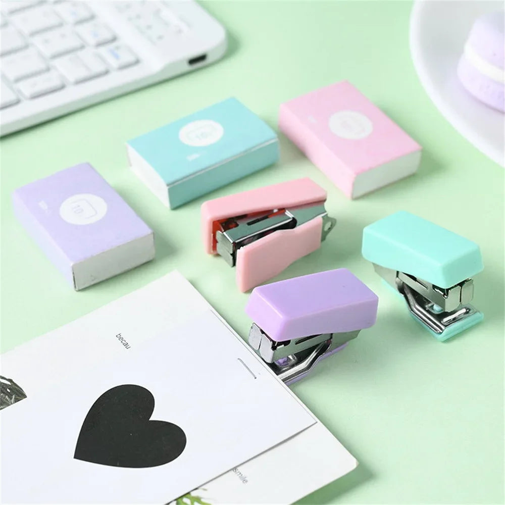 Mini Stapler for Paper, File | Metal Stapler Set with 500pcs 10# | Stationery Kids School Office Binding Supplies