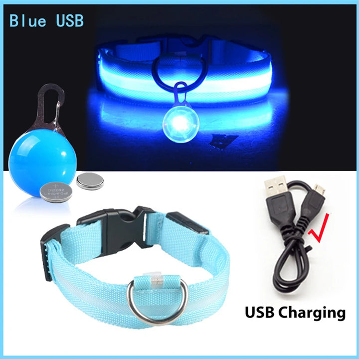 USB Charging Glowing Dog Collar With Pendant Detachable Luxury Led Light Bright For Small Dogs Cat Night Safety Collar Wholesale