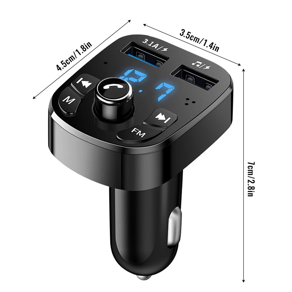 Car FM Radio Transmitter With Bluetooth Audio, Dual USB, MP3 Player, Fast Charging Car Accessories