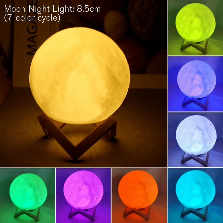 8cm LED Moon Night Light with Stand - Battery Powered, Ideal for Kids and Bedroom Decor