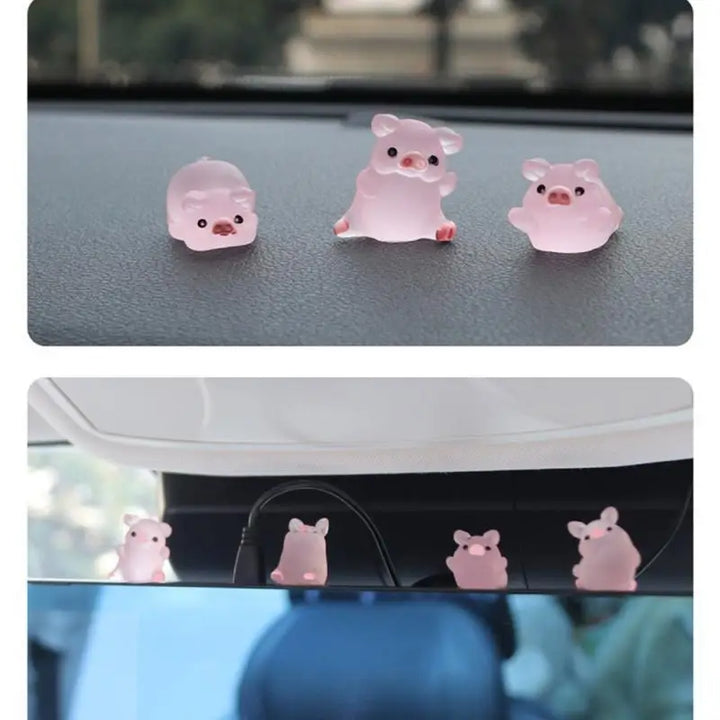 Luminous Mini Resin Pig Car Dashboard Toy Home Garden Decoration