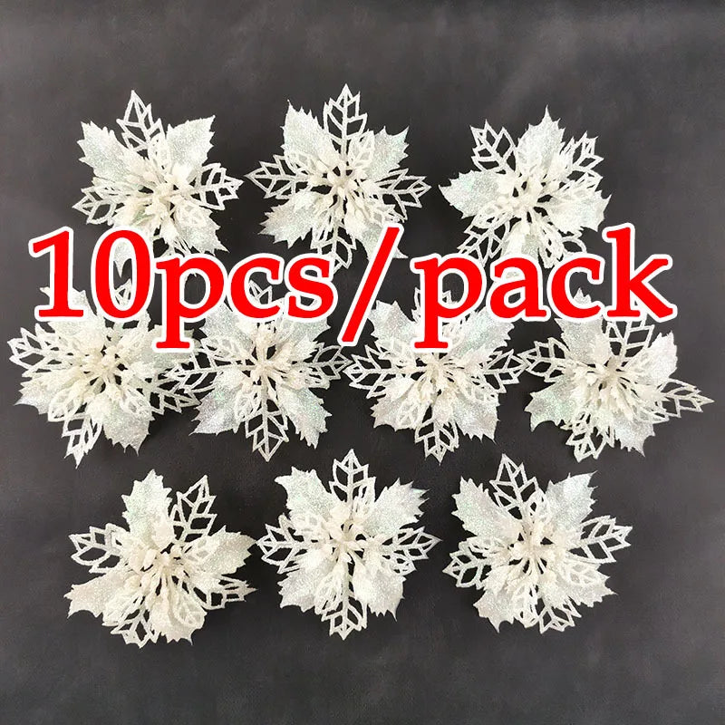 Shimmering Christmas flower ornaments set