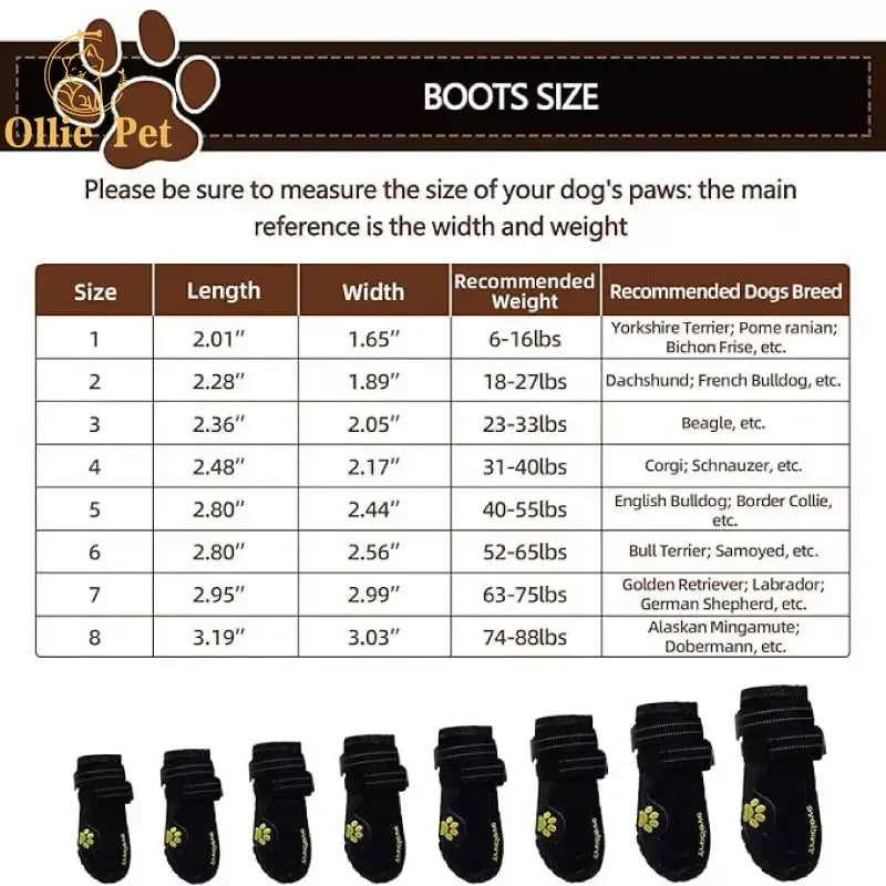 Sizes of Waterproof Dog Boots For Snow and Rain