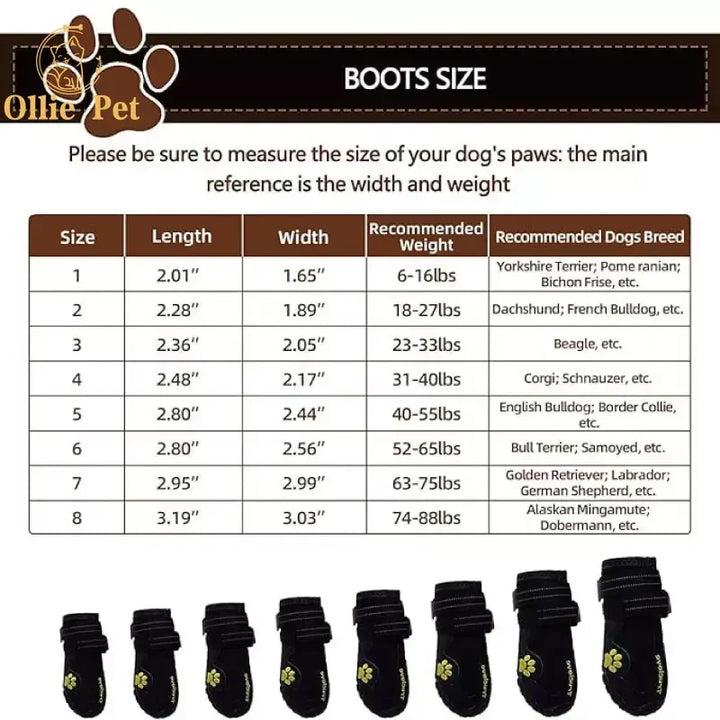 Sizes of Waterproof Dog Boots For Snow and Rain