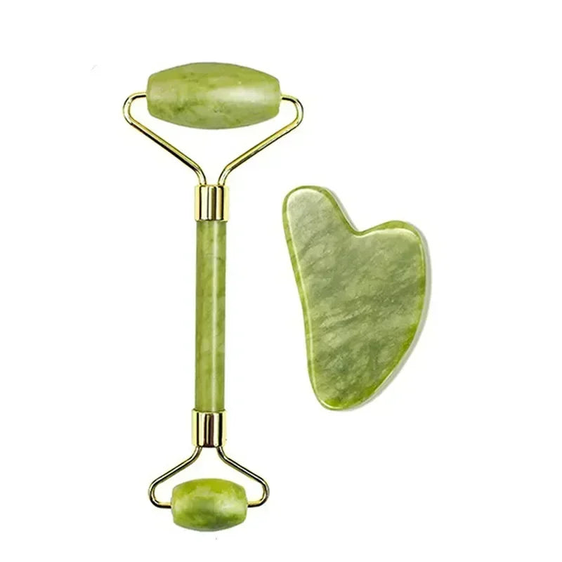 Skin-Tightening Gua Sha and Roller in green color 