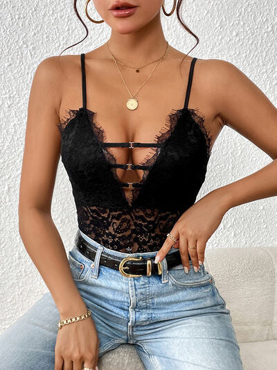 Sleeveless Lace Plunge Bodysuit