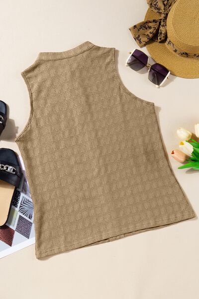 Sleeveless Textured Notched Tank
