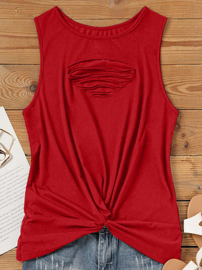 Sleeveless Twisted Neck Tank
