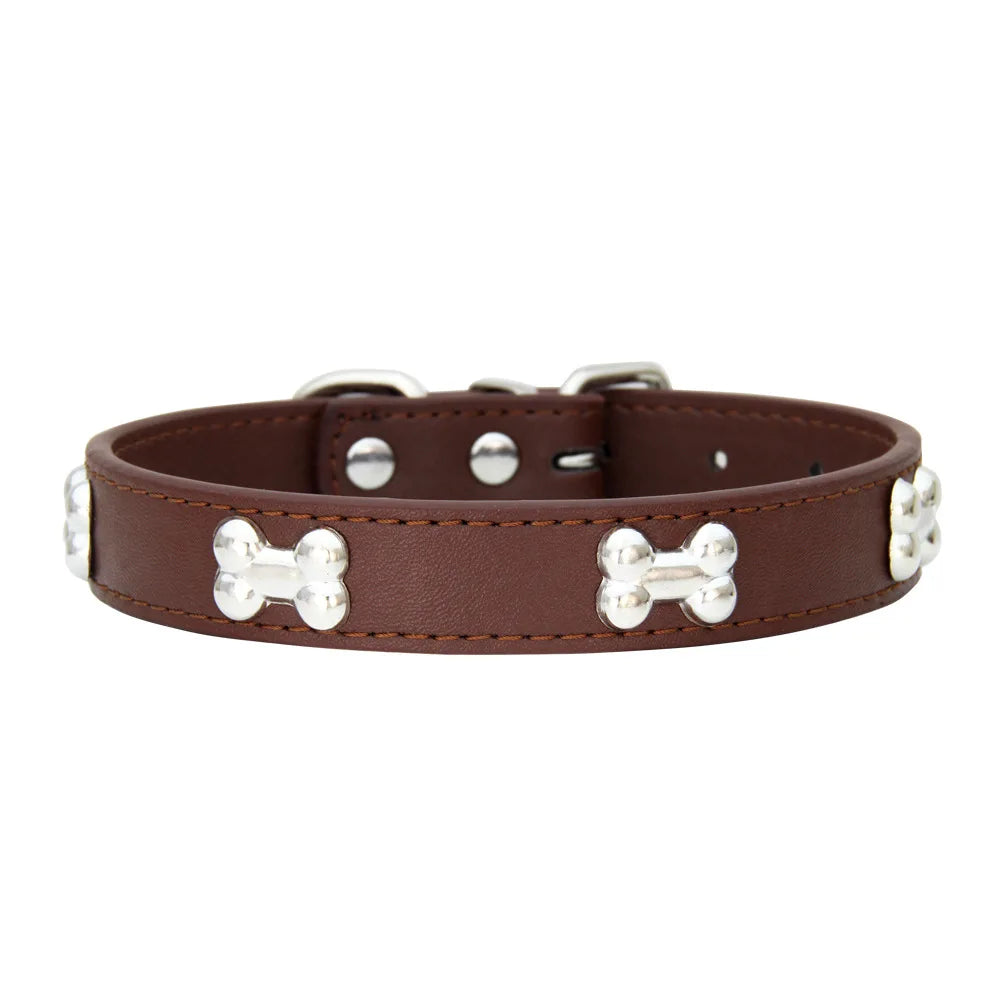 Small Dog Leather Collar with Bone Pattern
