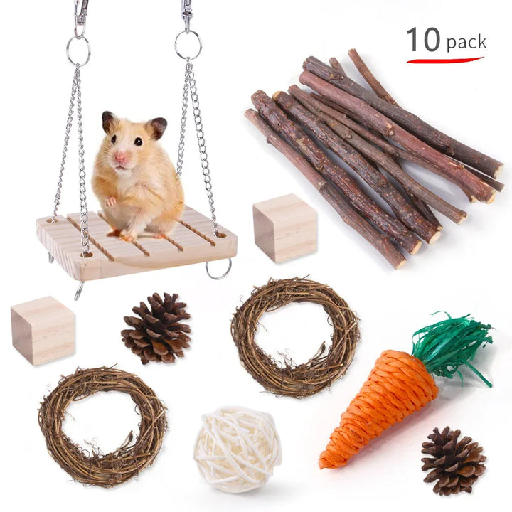 Small Pet Wooden Chewing and Play Set