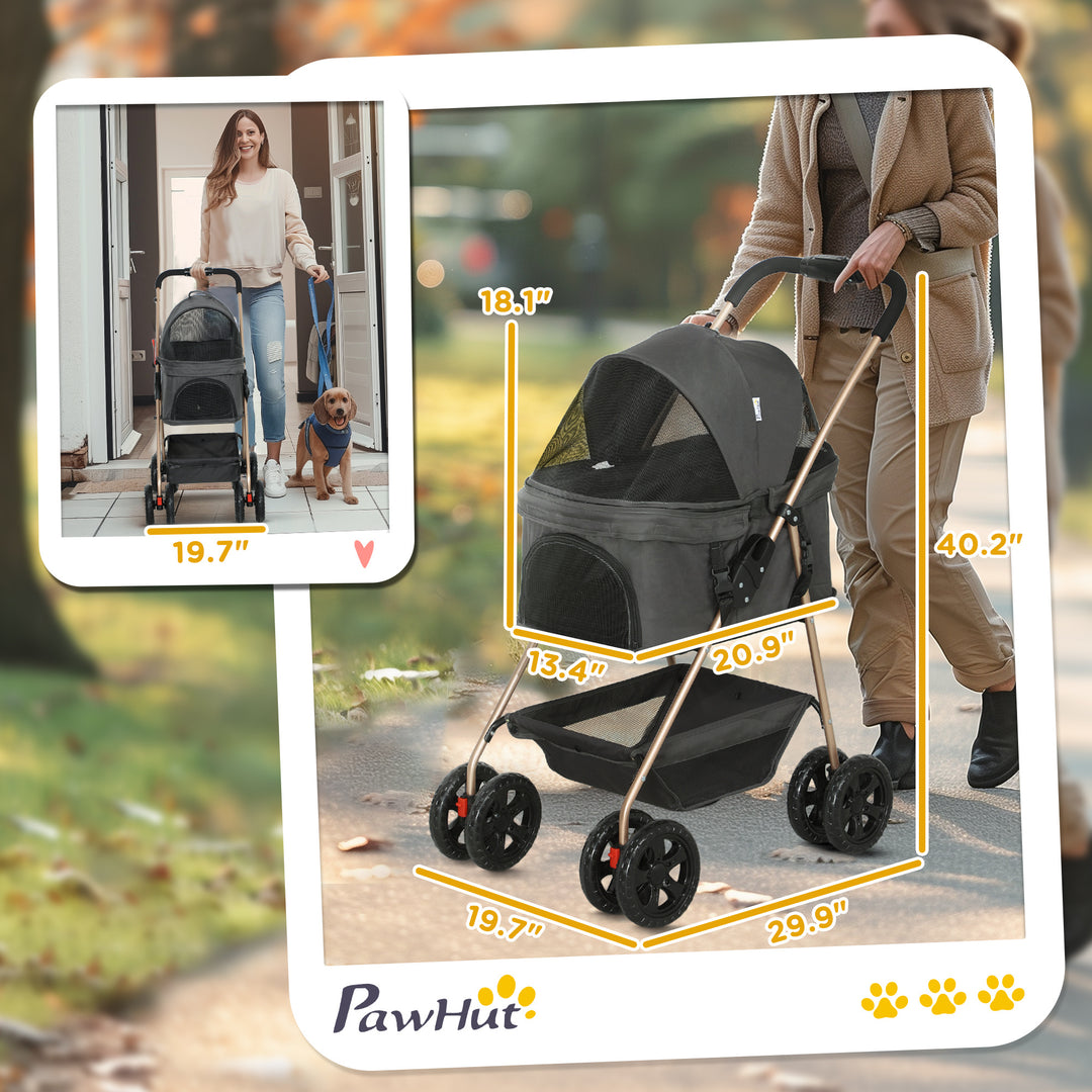 Small dog stroller with storage basket