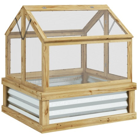 Small wooden outdoor greenhouse frame