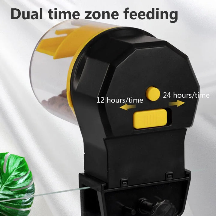 Smart fish tank feeder with timing features.