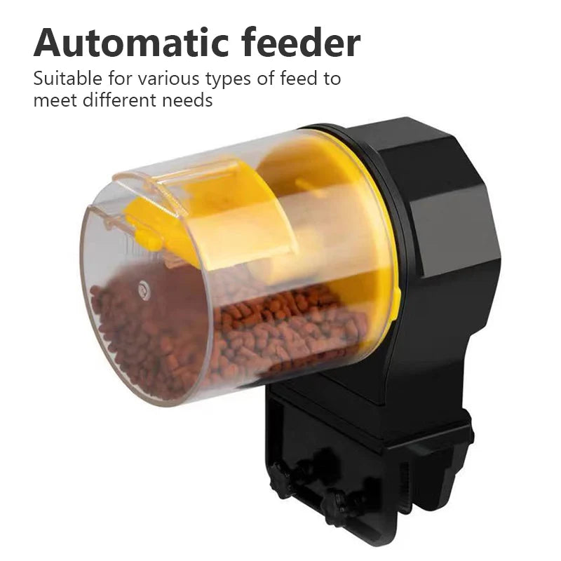 Smart fish tank feeder with timing features.