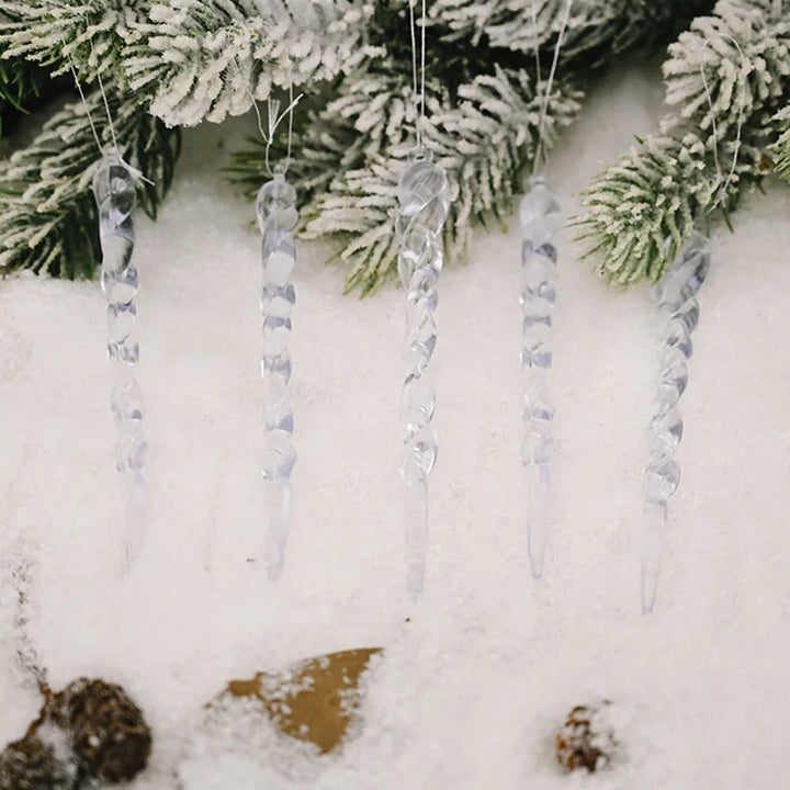 Snowy-themed fake icicle decorations