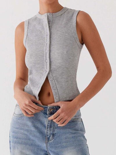 Soft Ribbed Button Tank
