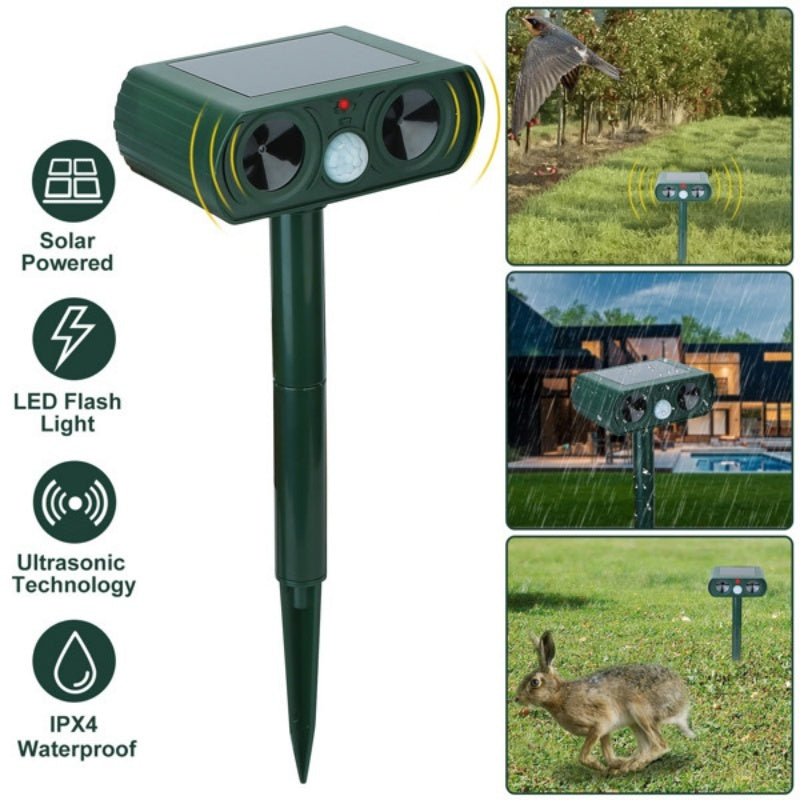 Solar ultrasonic outdoor animal repellent
