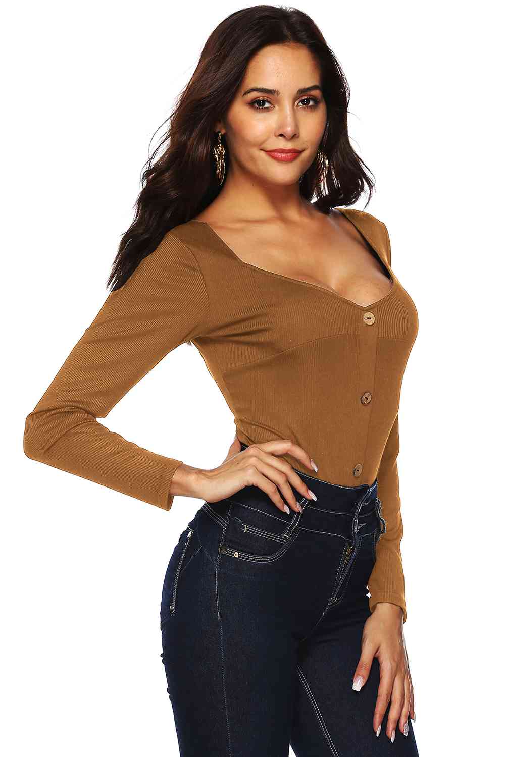 Sophisticated button-up bodysuit with long sleeves