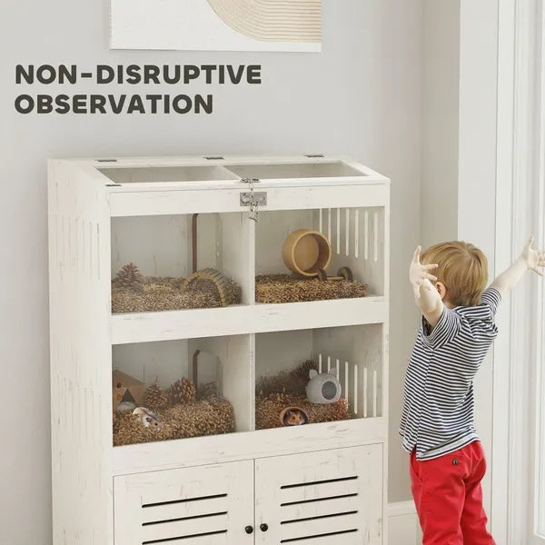 Spacious hamster habitat with cabinet base