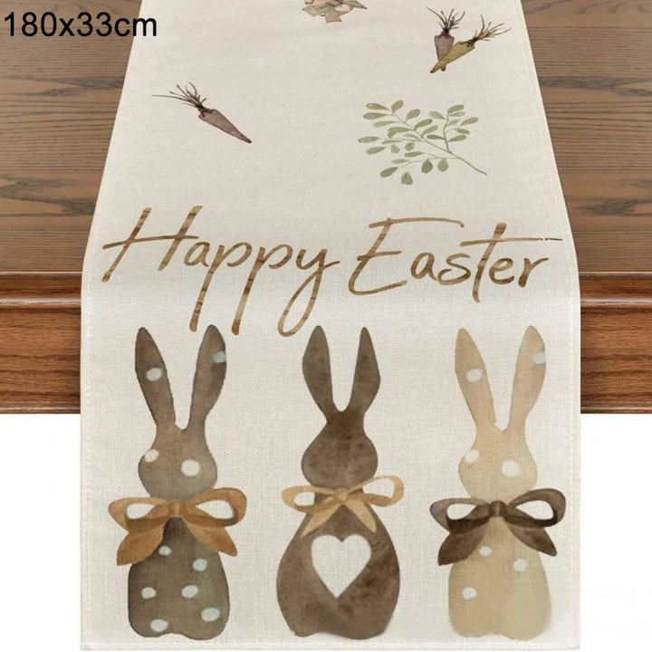 Spring holiday bunny-themed linen table runner