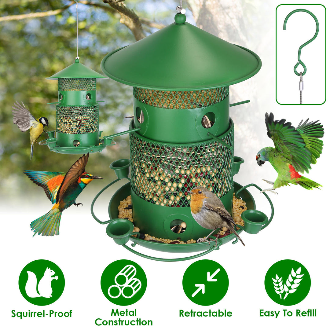 Squirrel proof metal bird seed feeder