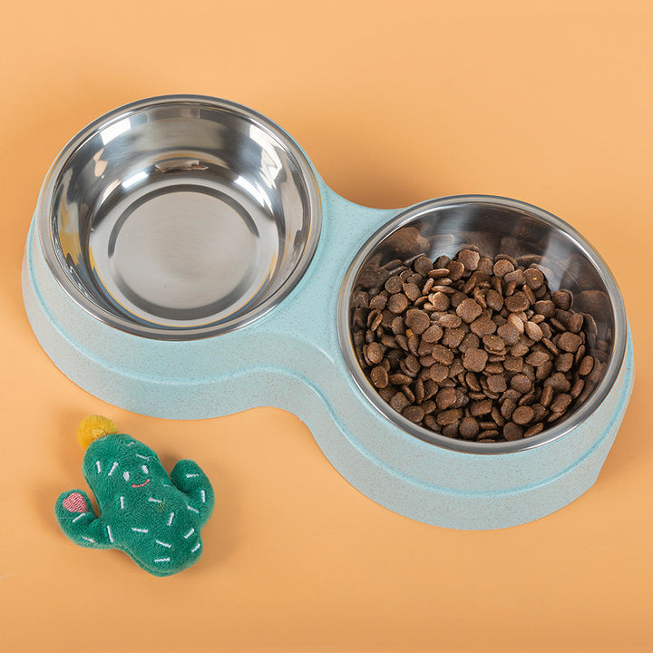 Stainless steel dog feeder bowl set