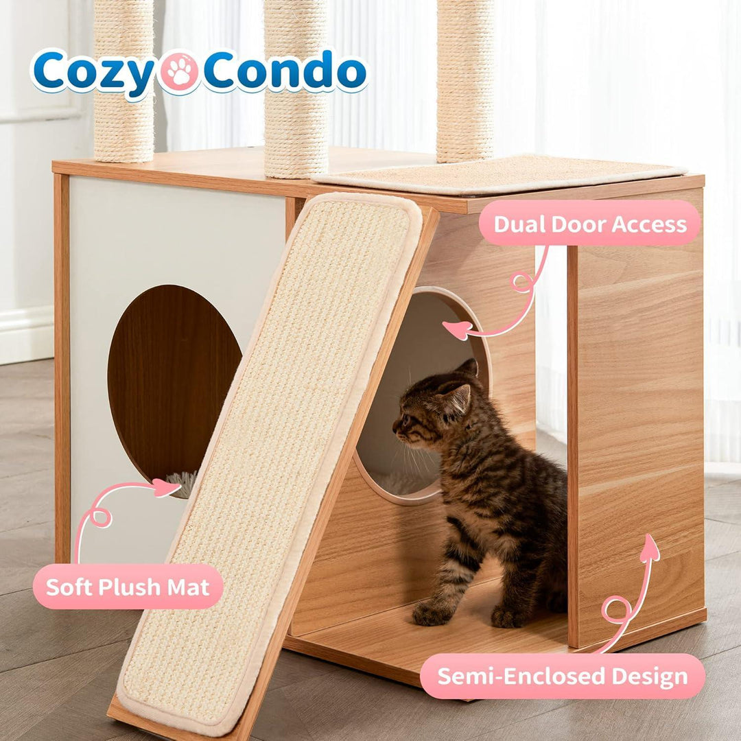 Wooden cat condo for indoor use